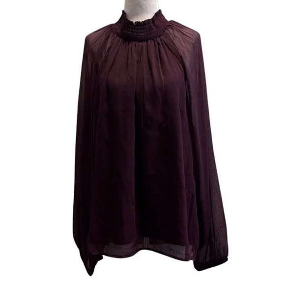 Joie Designer Womens Long Sleeved Smock Top Blouse Large Burgundy Polyester - Picture 3 of 13
